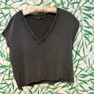 Zara Charcoal V-Neck Crop Top